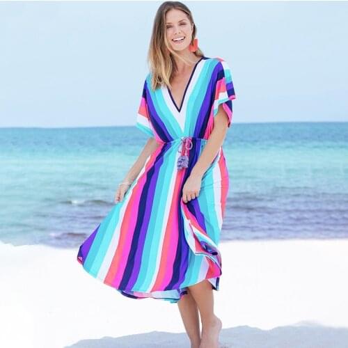 2020 Kaftan Beach Long Polyester Tunic Bohemian Loose Summer Dress Robe Plus Size Women Beach Wear Swim Suit Cover Up Q1232