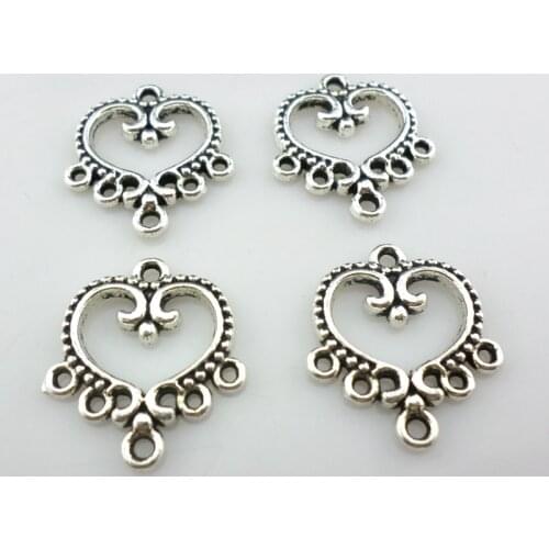 24pcs Tibetan Silver Heart Connectors Bails Charms Pendants Beads 21x19mm Jewelry Findings