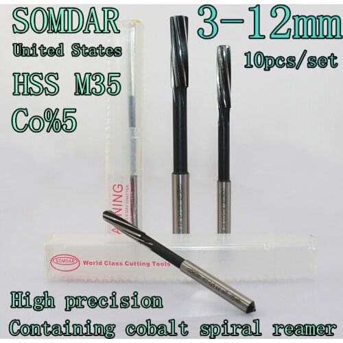 3*4*5*6*7*8*9*10*11*12mm 10 pcs/set United States HSS CO%5 M35 Containing cobalt spiral reamers Precision H7