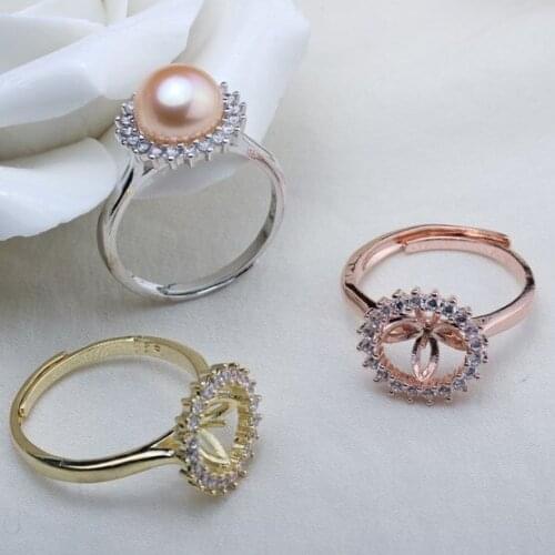 3 Color Fashion Pearl Ring Mountings, Ring Findings, Adjustable Ring Jewelry Parts Fittings Charm Accessories Silver Jewellery