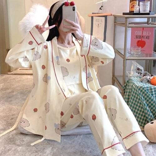 3Pcs Spring Autumn Cotton Pajamas for Postpartum Pregnant Women Breastfeeding Sweat-absorbent Thin Pajamas for Pregnant Women