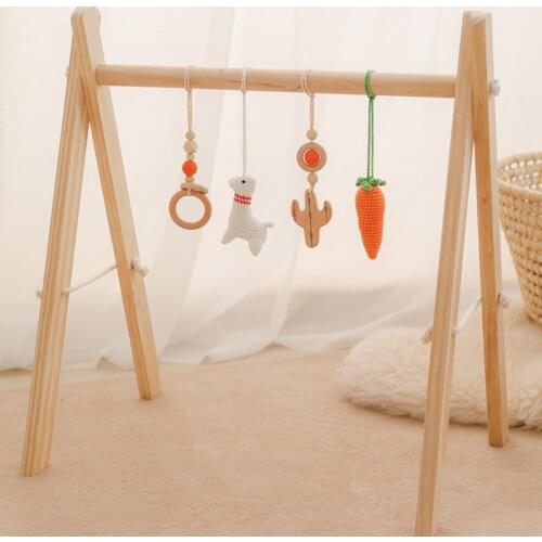4 PCS Baby Wooden Fitness Frame Crochet Cartoon Animal Alpaca Beech Wood Teething Play Gym Set Baby Shower Gift Toys For Newborn