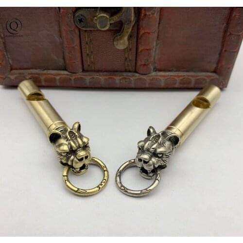 A++ Quality Bulldog Head Keychain Pendants Outdoor Referee Whistle Vintage Key Chains for Wild Survival Whistles Keyring Jewelry