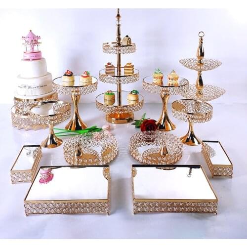 1pc Gold Metal Electroplate Acrylic Mirror Cake Stand Set Display Wedding Birthday Party Dessert Cupcake Plate Rack