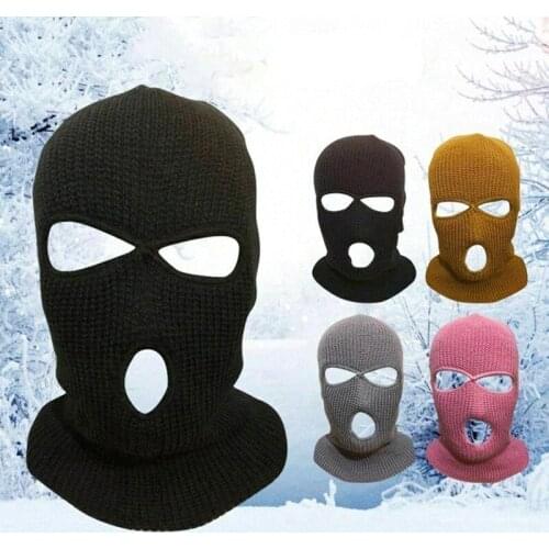 Men Women Three Hole Caps Full Face Cover Windproof Solid Color Knitted Winter Warm Outdoor Cycling Ski Beanie Hat