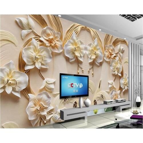 Beibehang Custom wallpaper 3D Phalaenopsis relief wall sandstone 5D decorative painting 8D green crystal embossed new wallpaper
