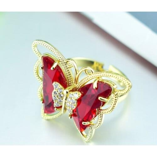 Shiny Accessories Elegant Colorful Transparent Glass Luxurious Butterfly Ring for Women Simple Style Candy Color Rings Jewelry