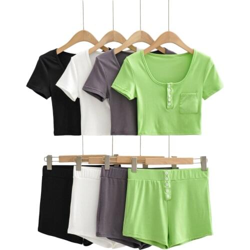 BRADELY MICHELLE 2021 Summer NEW Arrival Women Solid Color Button Front Fashion Set For Ladies Dailywear Sexy Causal