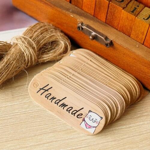 10pcs Cartoon Paper Cards Label Gift Paper Tags Wood Grain Cute Cat Handmade Paper Hang Tags Craft Gift Box Party Decoration