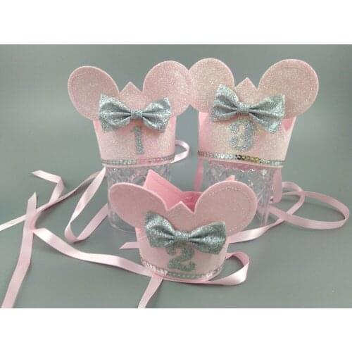 Boutique 5pcs Fashion Cute Glitter Bow Birthday Hat Headbands 1st 2nd 3rd Birthday Animal Ears Cap Soft Hairbands Party Headwear