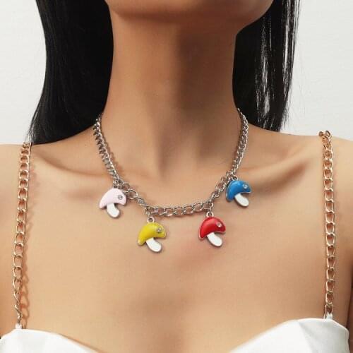 Stainless Steel Chain Bohemian Women Multicolor Mushroom Pendant Handmade Necklaces For Female Boho Fashion Ladies Jewelry Gift