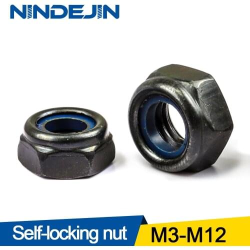 NINDEJIN black nylon lock nut 304 Stainless Steel zinc-plated Hex Hexagon self locking nut M3 M4 M5 M6 M8 M10 M12 lock nut