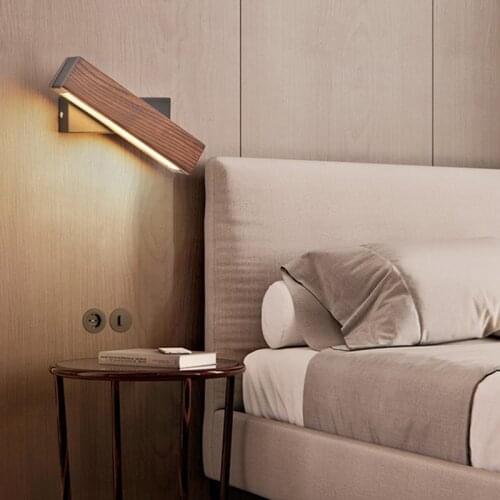 Nordic Wooden LED Wall Lamp 3 Color Lighting Rotation Adjustable Modern Wall Sconce For Bedroom Bedside Living Room Corridor