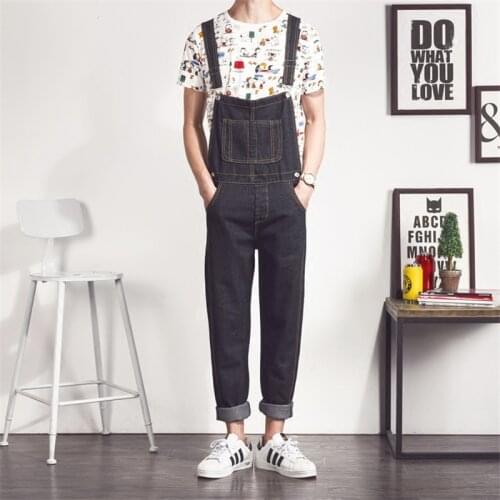 Jeans Mens Spring and Autumn Mens Black washed jeans, Japanese one-piece Overalls, Mens Slim Denim Overalls