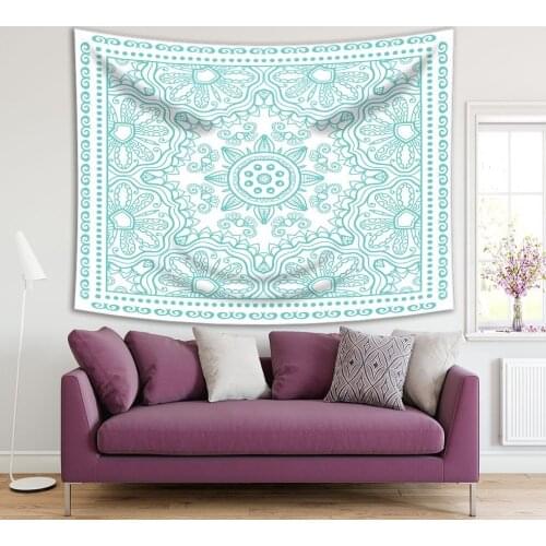 Tapestry Floral Pattern in Soft 3colors Doodle Style Decorative Traditional Artwork Turquoise White