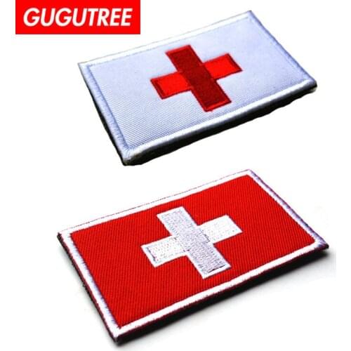 GUGUTREE embroidery HOOK&LOOP Swiss flag patch national patches badges appliques for clothing AD-324