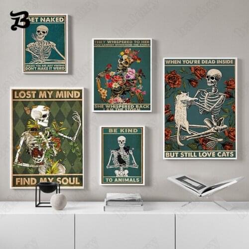 Skeleton Skull Art Poster Wall Art Poster Print Vintage Canvas Painting Get Naked Funny Bathroom Home Decoration Wall Pictures
