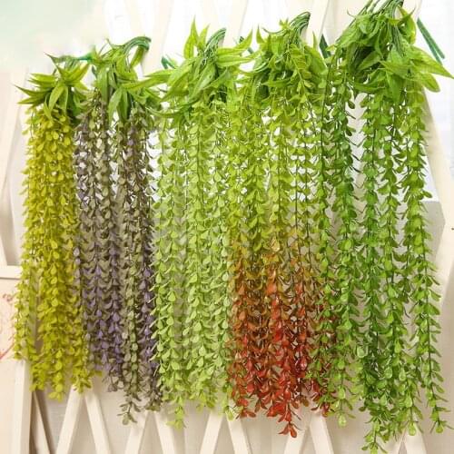 Artificial Flower Hanging Wall Plants Leaves Vine Green Branches Home Decoration Plastic Garland Wedding Decor Rattan