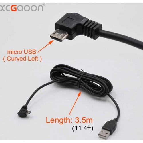 XCGaoon Car Charging Left Curved micro USB Cable for Car DVR Camera Video Recorder / GPS / PAD / Mobile, Lengh 3.5m 11.4ft