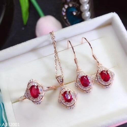 KJJEAXCMY Fine Jewelry 925 sterling silver natural ruby inlaid womens chain pendant ring earrings 3 sets support detection