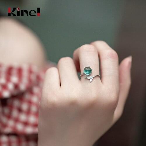 Kinel 925 Silver Sterling Hand Blue Ocean Stone Foam Open Size Adjustable Female Style Simple Fashion Fishtail Ring Accessories