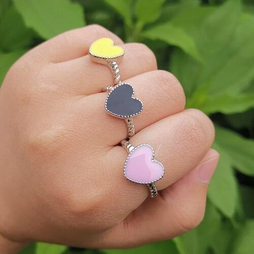 Lost Lady Cute Enamel Heart Rings for Women Romantic Girl Party Finger Ring Wholesale Jewelry Dropshipping Accessories Bijoux