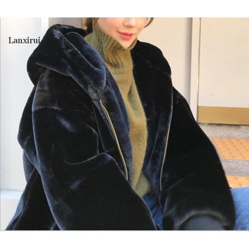 Woman Autumn and Winter Faux Fur Jacket Female Fashion Oversized Causal Womens large size Hooded Coat