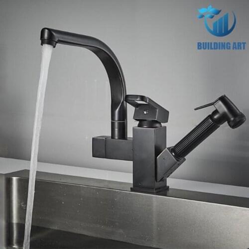 Brass Black Kitchen Faucet Pull Out Bidet Spray Deck Mount Hot Cold Mixer Tap 360 Rotation Swivel Bathroom Sink Crane