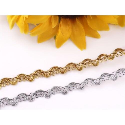 Gold Silver Lace Trim Ribbon Curve Lace Fabric Sewing Centipede Braided Lace Wedding Craft DIY Clothes Accessories Home Decor 5y