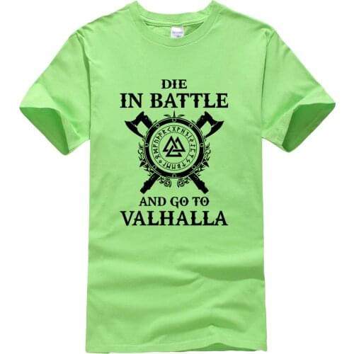 Summer 2019 New Fashion Vikings ODIN Top Mens T-shirts DIE IN BATTLE AND GO TO VALHALLA Funny T Shirt Men Harajuku Tops Tees