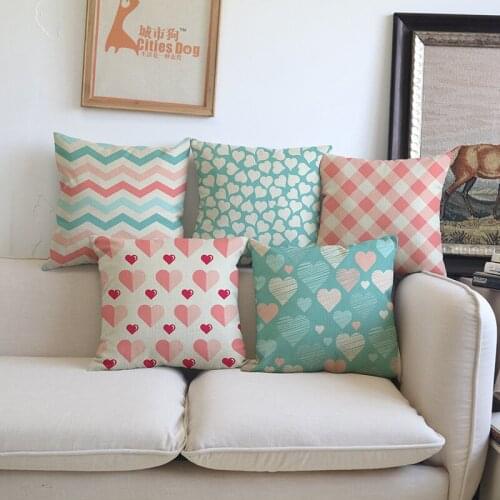 Pink Red Love Wave Geometric Pattern Linen Throw Pillow Case Sofa Car Office Home Party Wedding Decorative Cushion Cover 45x45cm