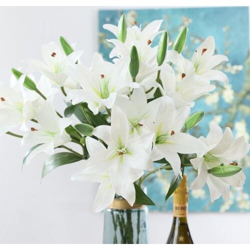New 3D printing lily branch Artificial Flowers for Home table wedding Decoration plastic fake flower flores artificiais