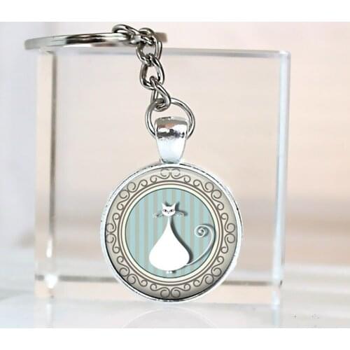 New Round Pendant Tray For Pet Cat Gift Car Keychain Lovers Keyring Glass Vintage Kitten Jewelry Black Cat Cabochon Key Chain