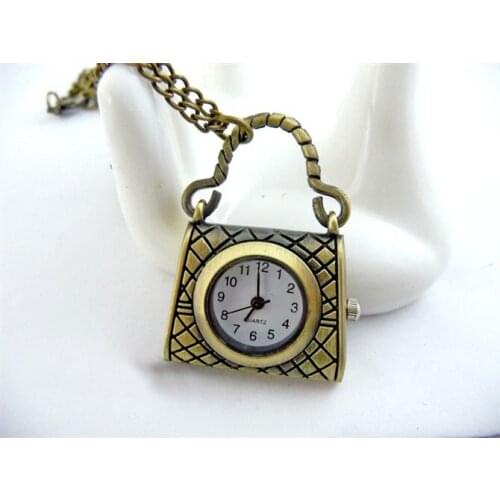 Wholesale Fashion Satchel Pendant Vintage Chain Necklace watch Bronze pocket watch 12pcs/lot Pormotional Gift Free Shipping