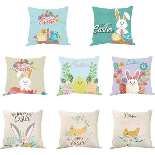 Easter Decoration Pillowcase Happy Rabbit Throwing Pillowcase Easter Egg Flower Cushion Cover Sofa Chair Softness Pillow Cover