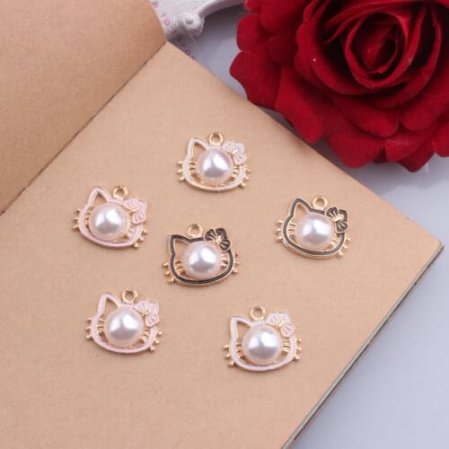 5PCS Kawaii Pearl Cat Charms For DIY Bracelets Bangles Necklace Keychain Jewelry Making Necklaces & Pendants Women Girls Kids