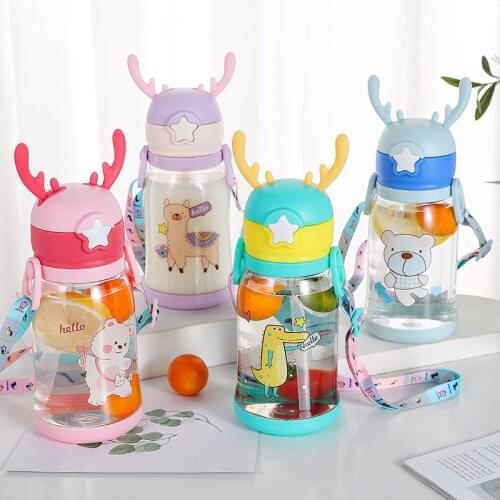 Portable Water Cup Creative Antlers Large Capacity Hygienic Straw Cup Transparent Plastic Outdoor Cute Water Bottle For Kids