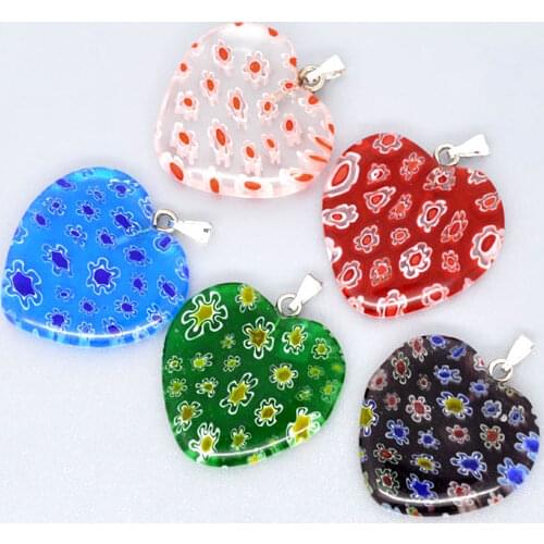 Lovely 10 Mixed Millefiori Glass Lampwork Heart Charm Pendants (B08434)