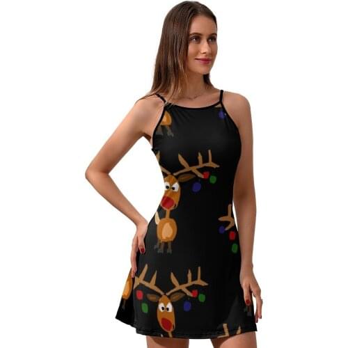 Christmas Dress Suspender Social Hot Dresses Pretty Girls Polyester Printed One-Piece Dress