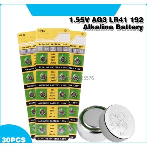 30pcs/pack AG3 LR41 392 Button Batteries SR41 192 Cell Coin Alkaline Battery 1.55V L736 384 SR41SW CX41 For Watch Toys Remote