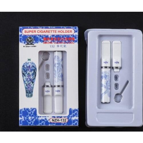 Resin Blue and White Porcelain healthy filter cigarette holderSmoke Nozzle Set Cleaning/Dual Filtration/Circulating Tobacco Tool