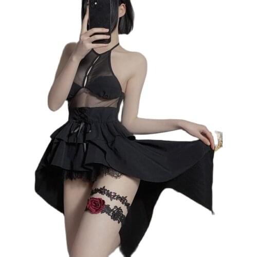 Sexy Gothic Lolita Cosplay Costumes Japanese Anime Demon Dark Character Outfit Dovetail Skirt for Women Lingerie Sleepwear