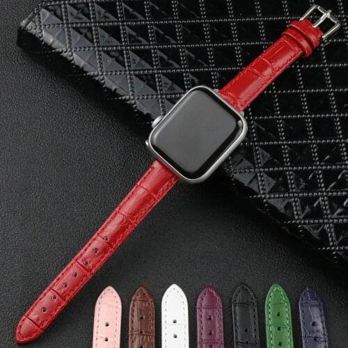 Slim Leather Strap for Apple Watch iWatch 6 5 4 3 2 SE 38mm 42mm 40mm 44mm Women Croco Leather Replacement Bracelet Band Belt
