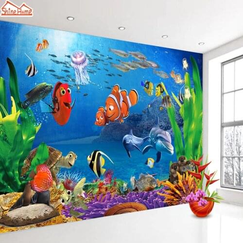 Top 8d Crystal Silk Cartoon Wallpaper Mural 3d for Living Room Kids Baby Wall Paper Seaworld Wallpapers Bedroom Rolls Background
