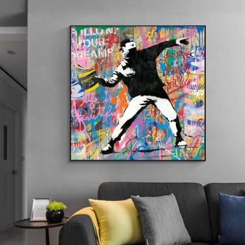 Street Graffiti Art Canvas Painting Banksy Art Fllow Your Dream Posters and Prints Wall Art Picture for Living Room Home Decor