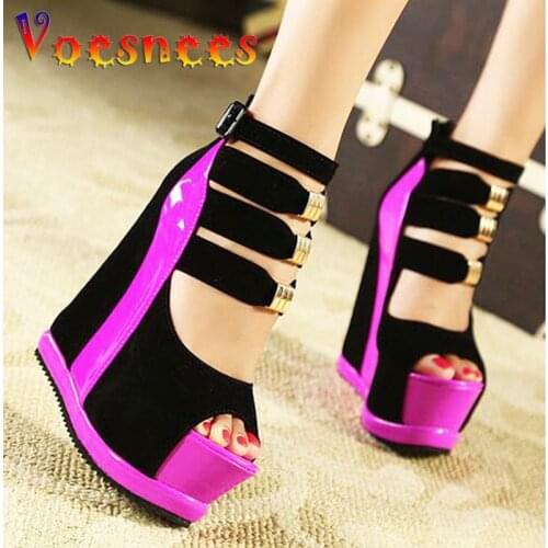 2021 Summer New Genuine Women Platform Sandals Wedges High heel 14cm Peep Toe Mixed Colors Sweet Woman Shoes Sexy Ladies Shoes
