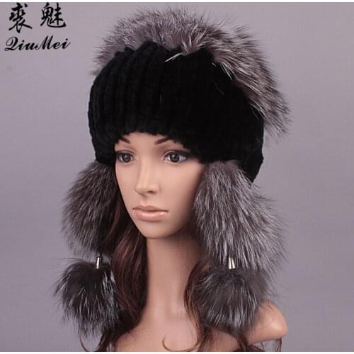 Winter Bomber Hats Women Luxury Ball Design For Men Real Fox Fur Caps Female Beanie Fashion Hat Russian Solid Unisex Russian Hat