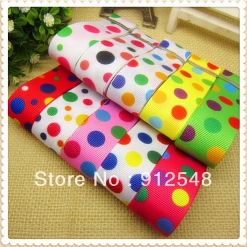 1'' (25mm) free shipping 2013 new arrival color dot printed grosgrain ribbon Gift wrap ribbon 10 style mix 102327