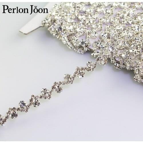 1 yard 1cm wS-shape rhinestone trim bending crystal silver metal DIY chain women clothing decorative shoes Accessories ML059