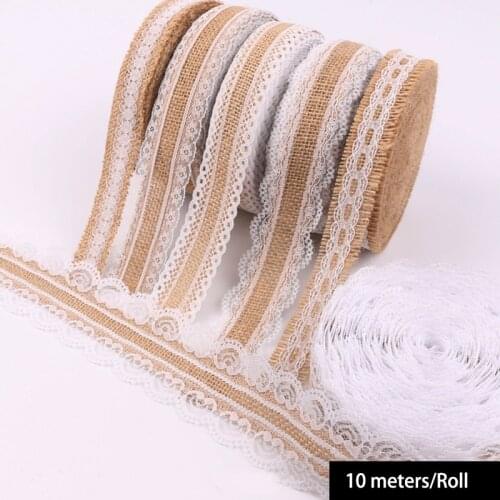 10meters/lot 2.5cm Burlap Hessian Ribbons Jute Rolls Lace rustic for DIY Vintage wedding Decoration gift wrapping Ornament Party